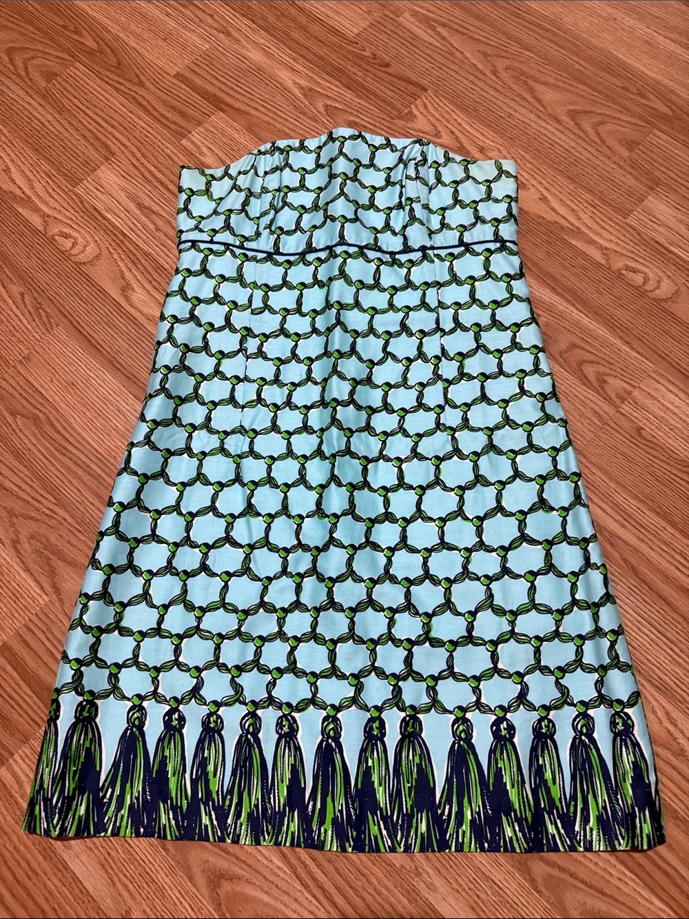 Lilly Pulitzer Strapless Aqua Dress with Green & Navy Pattern
